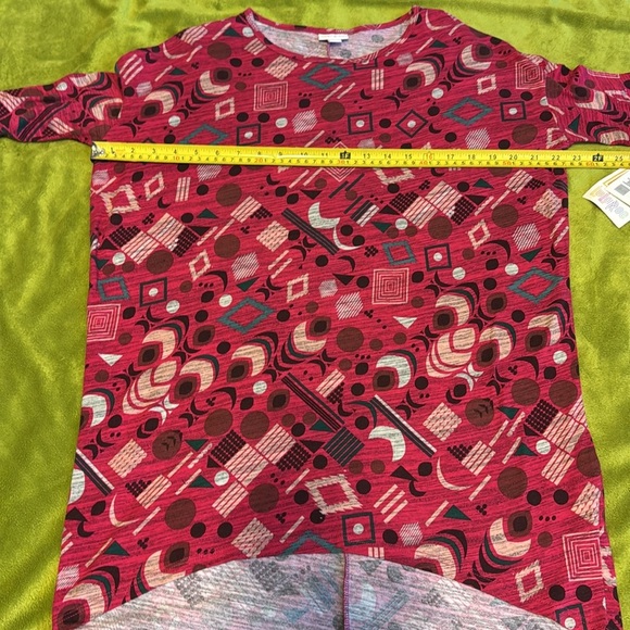 LuLaRoe Irma High Low NWT Multi Geo Shape Pink Teal Cream Black Brown Sz XXS - Picture 4 of 7